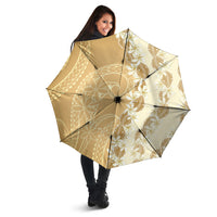 Heiva i Tahiti Umbrella Tahitian Tiare Maori Cowrie Lei Brown