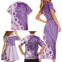 Heiva i Tahiti Family Matching Short Sleeve Bodycon Dress and Hawaiian Shirt Tahitian Tiare Maori Cowrie Lei Purple LT14 - Polynesian Pride