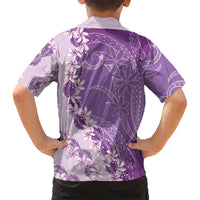 Heiva i Tahiti Kid Hawaiian Shirt Tahitian Tiare Maori Cowrie Lei Purple LT14 - Polynesian Pride