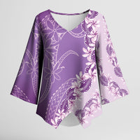Heiva i Tahiti Kimono Sleeve Blouse Tahitian Tiare Maori Cowrie Lei Purple LT14 Female Purple - Polynesian Pride