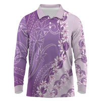 Heiva i Tahiti Long Sleeve Polo Shirt Tahitian Tiare Maori Cowrie Lei Purple LT14 Purple - Polynesian Pride