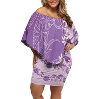 Heiva i Tahiti Off Shoulder Short Dress Tahitian Tiare Maori Cowrie Lei Purple LT14 Women Purple - Polynesian Pride