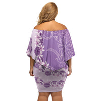 Heiva i Tahiti Off Shoulder Short Dress Tahitian Tiare Maori Cowrie Lei Purple LT14 - Polynesian Pride