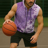 Heiva i Tahiti Sleeveless Zip Hoodie Tahitian Tiare Maori Cowrie Lei Purple LT14 - Polynesian Pride
