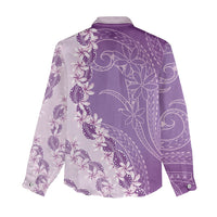 Heiva i Tahiti Women Casual Shirt Tahitian Tiare Maori Cowrie Lei Purple LT14 - Polynesian Pride