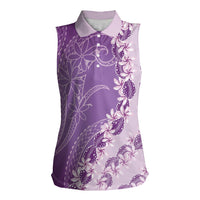 Heiva i Tahiti Women Sleeveless Polo Shirt Tahitian Tiare Maori Cowrie Lei Purple LT14 Female Purple - Polynesian Pride