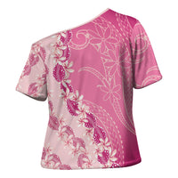 Heiva i Tahiti Cross Shoulder Shirt Tahitian Tiare Maori Cowrie Lei Pink LT14 - Polynesian Pride