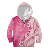 Heiva i Tahiti Kid Hoodie Tahitian Tiare Maori Cowrie Lei Pink LT14 Zip Hoodie Pink - Polynesian Pride
