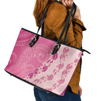 Heiva i Tahiti Leather Tote Bag Tahitian Tiare Maori Cowrie Lei Pink LT14 - Polynesian Pride