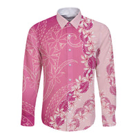 Heiva i Tahiti Long Sleeve Button Shirt Tahitian Tiare Maori Cowrie Lei Pink LT14 Unisex Pink - Polynesian Pride