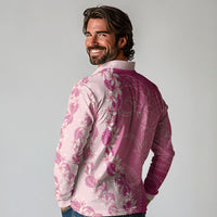 Heiva i Tahiti Long Sleeve Polo Shirt Tahitian Tiare Maori Cowrie Lei Pink LT14 - Polynesian Pride
