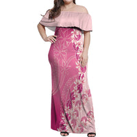 Heiva i Tahiti Off Shoulder Maxi Dress Tahitian Tiare Maori Cowrie Lei Pink LT14 Women Pink - Polynesian Pride