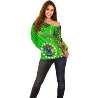 Personalised 25 May Palmerston Island Gospel Day Off Shoulder Sweater Cook Islands Tribal Pattern LT14 - Polynesian Pride