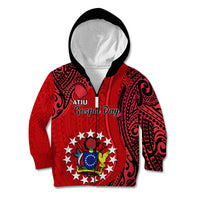 Personalised 20 July Atiu Island Gospel Day Kid Hoodie Cook Islands Tribal Pattern LT14 Zip Hoodie Red - Polynesian Pride