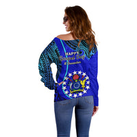 8 December Pukapuka Island Gospel Day Off Shoulder Sweater Cook Islands Tribal Pattern LT14 - Polynesian Pride