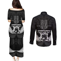 New Zealand Silver Fern Rugby Couples Matching Puletasi and Long Sleeve Button Shirt Haka Dance With Aotearoa Maori Pattern LT14 - Polynesian Pride