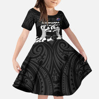 New Zealand Silver Fern Rugby Kid Short Sleeve Dress Haka Dance With Aotearoa Maori Pattern LT14 KID Black - Polynesian Pride