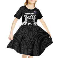 New Zealand Silver Fern Rugby Kid Short Sleeve Dress Haka Dance With Aotearoa Maori Pattern LT14 - Polynesian Pride