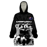 New Zealand Silver Fern Rugby Wearable Blanket Hoodie Haka Dance With Aotearoa Maori Pattern LT14 One Size Black - Polynesian Pride