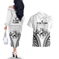 Fiji Tapa Rugby Couples Matching Off The Shoulder Long Sleeve Dress and Hawaiian Shirt Cibi Dance With Fijian Pattern LT14 - Polynesian Pride