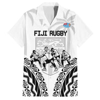 Fiji Tapa Rugby Family Matching Summer Maxi Dress and Hawaiian Shirt Cibi Dance With Fijian Pattern LT14 Dad's Shirt - Short Sleeve White - Polynesian Pride