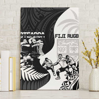 New Zealand And Fiji Tapa Rugby Canvas Wall Art Haka Dance Mix Cibi Dance Together LT14 Without Frame Black - Polynesian Pride