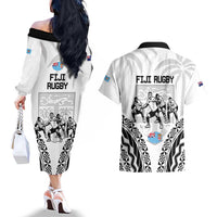 New Zealand And Fiji Tapa Rugby Couples Matching Off The Shoulder Long Sleeve Dress and Hawaiian Shirt Haka Dance Mix Cibi Dance Together LT14 - Polynesian Pride