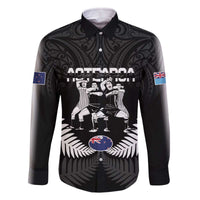 New Zealand And Fiji Tapa Rugby Family Matching Off Shoulder Short Dress and Hawaiian Shirt Haka Dance Mix Cibi Dance Together LT14 Dad's Shirt - Long Sleeve Black - Polynesian Pride