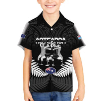New Zealand And Fiji Tapa Rugby Family Matching Off Shoulder Short Dress and Hawaiian Shirt Haka Dance Mix Cibi Dance Together LT14 Son's Shirt Black - Polynesian Pride