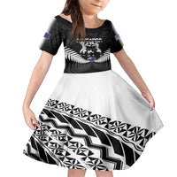 New Zealand And Fiji Tapa Rugby Family Matching Summer Maxi Dress and Hawaiian Shirt Haka Dance Mix Cibi Dance Together LT14 Daughter's Dress Black - Polynesian Pride