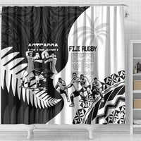 New Zealand And Fiji Tapa Rugby Shower Curtain Haka Dance Mix Cibi Dance Together LT14 - Polynesian Pride