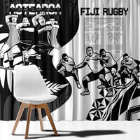 New Zealand And Fiji Tapa Rugby Window Curtain Haka Dance Mix Cibi Dance Together LT14 - Polynesian Pride