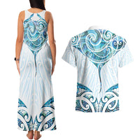 New Zealand Manta Ray Tattoo Couples Matching Tank Maxi Dress and Hawaiian Shirt Aotearoa Maori Haehae Paua Shell LT14 - Polynesian Pride