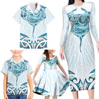 New Zealand Manta Ray Tattoo Family Matching Long Sleeve Bodycon Dress and Hawaiian Shirt Aotearoa Maori Haehae Paua Shell LT14 - Polynesian Pride