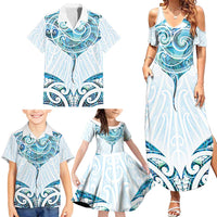 New Zealand Manta Ray Tattoo Family Matching Summer Maxi Dress and Hawaiian Shirt Aotearoa Maori Haehae Paua Shell LT14 - Polynesian Pride