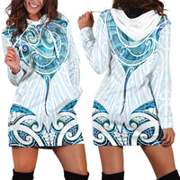 New Zealand Manta Ray Tattoo Hoodie Dress Aotearoa Maori Haehae Paua Shell LT14 - Polynesian Pride