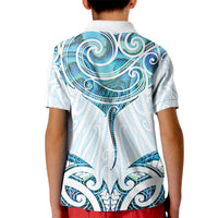 New Zealand Manta Ray Tattoo Kid Polo Shirt Aotearoa Maori Haehae Paua Shell LT14 - Polynesian Pride