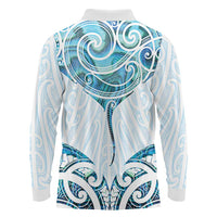New Zealand Manta Ray Tattoo Long Sleeve Polo Shirt Aotearoa Maori Haehae Paua Shell LT14 - Polynesian Pride