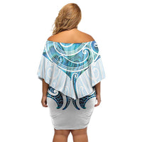 New Zealand Manta Ray Tattoo Off Shoulder Short Dress Aotearoa Maori Haehae Paua Shell LT14 - Polynesian Pride