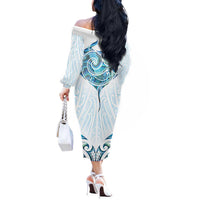 New Zealand Manta Ray Tattoo Off The Shoulder Long Sleeve Dress Aotearoa Maori Haehae Paua Shell LT14 - Polynesian Pride