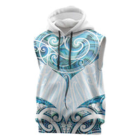 New Zealand Manta Ray Tattoo Sleeveless Hoodie Aotearoa Maori Haehae Paua Shell LT14 White - Polynesian Pride