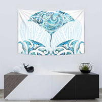 New Zealand Manta Ray Tattoo Tapestry Aotearoa Maori Haehae Paua Shell - Polynesian Pride