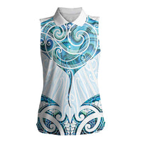 New Zealand Manta Ray Tattoo Women Sleeveless Polo Shirt Aotearoa Maori Haehae Paua Shell LT14 Female White - Polynesian Pride
