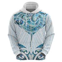 New Zealand Manta Ray Tattoo Zip Hoodie Aotearoa Maori Haehae Paua Shell LT14 - Polynesian Pride