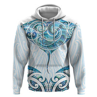 New Zealand Manta Ray Tattoo Zip Hoodie Aotearoa Maori Haehae Paua Shell LT14 Pullover Hoodie White - Polynesian Pride