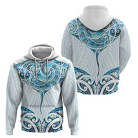 New Zealand Manta Ray Tattoo Zip Hoodie Aotearoa Maori Haehae Paua Shell LT14 - Polynesian Pride