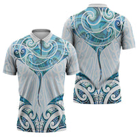 New Zealand Manta Ray Tattoo Zipper Polo Shirt Aotearoa Maori Haehae Paua Shell LT14 - Polynesian Pride