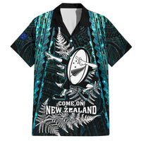 New Zealand Silver Fern Rugby Family Matching Summer Maxi Dress and Hawaiian Shirt Aotearoa All Black Dabbing Ball With Maori Paua Shell LT14 Dad's Shirt - Short Sleeve Turquoise - Polynesian Pride