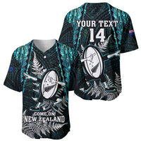 Custom New Zealand Silver Fern Rugby Baseball Jersey Aotearoa All Black Dabbing Ball With Maori Paua Shell LT14 - Polynesian Pride