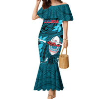 Samoa Rugby Family Matching Mermaid Dress and Hawaiian Shirt Manu Samoa Ula Fala Dabbing Ball Polynesian Turquoise Version LT14 - Polynesian Pride